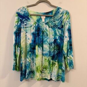 Women’s Chico's Vibrant Blue and Green quarter sleeve Blouse